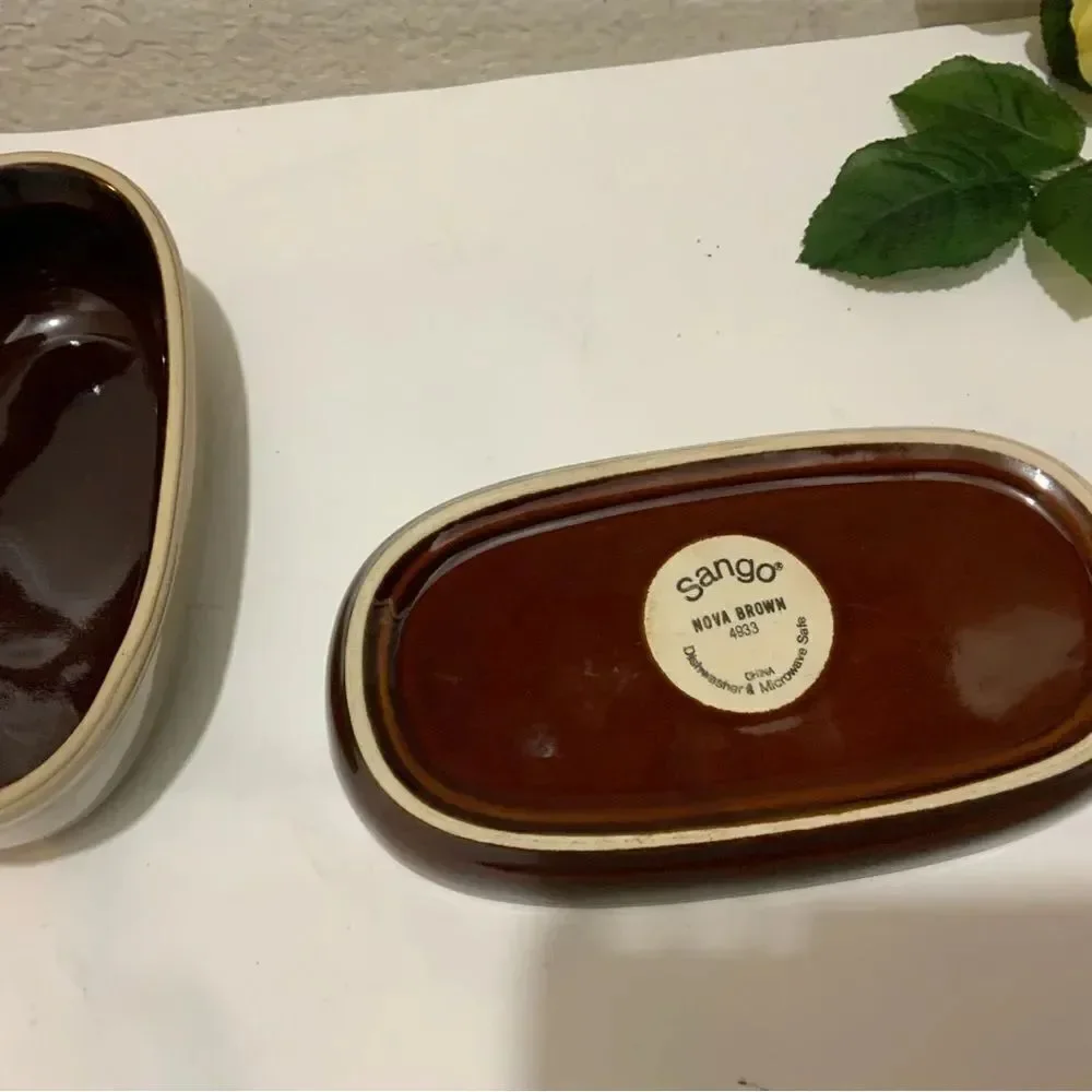 Sango 4933 Nova Brown Dual Tone Butter Dish + Cover G10